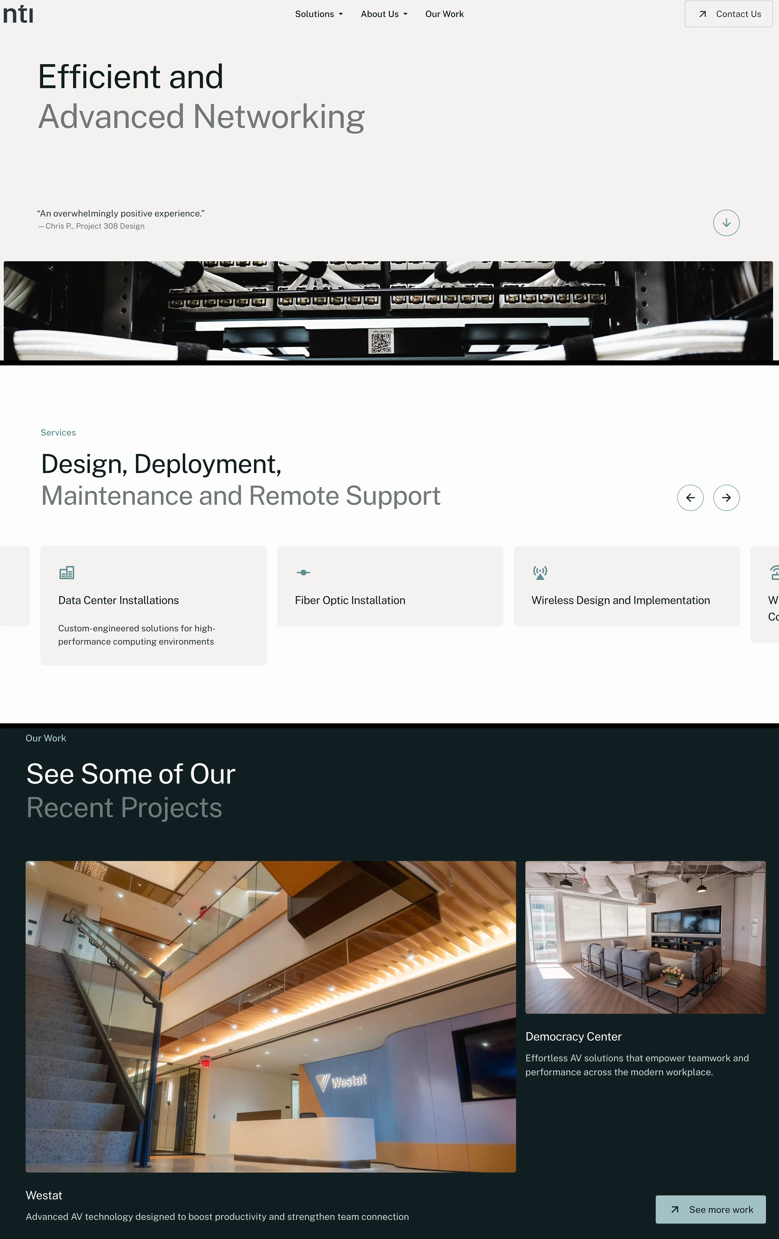 Header, services and related projects from the NTI Networking page